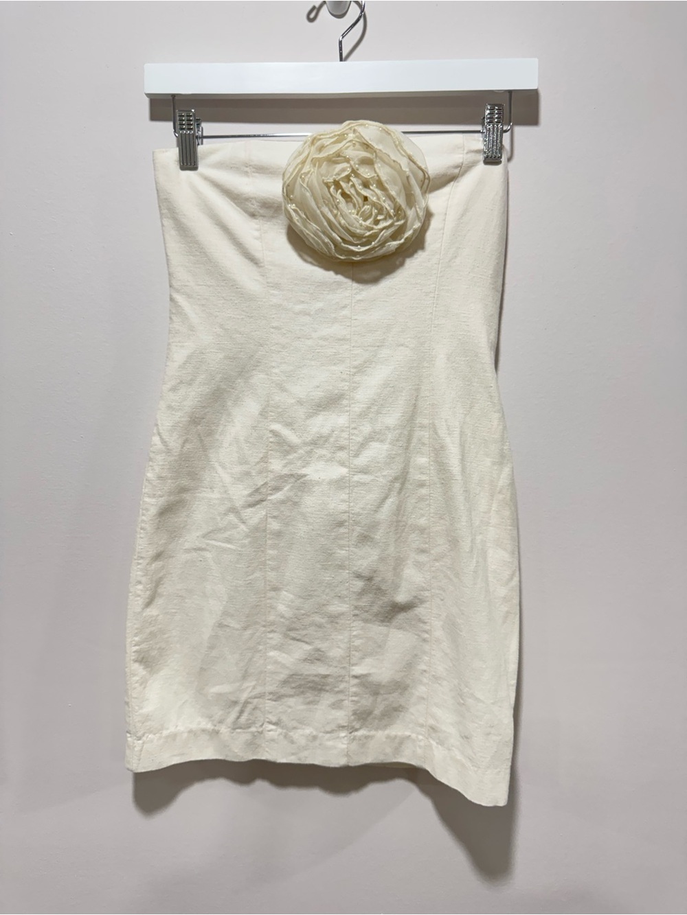 Zara Beige Cotton Linen Blend Strapless Mini Dress w/ 3D Rosette‎ Size Size XS